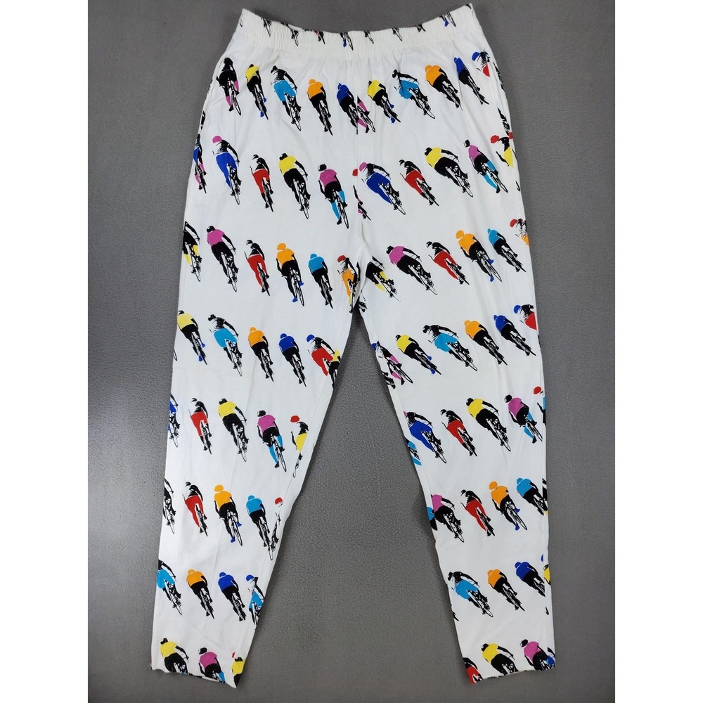 Colours Alexander Julian Lounge Pants M White Vintage Bicycle Print 90s Cotton - Picture 3 of 5